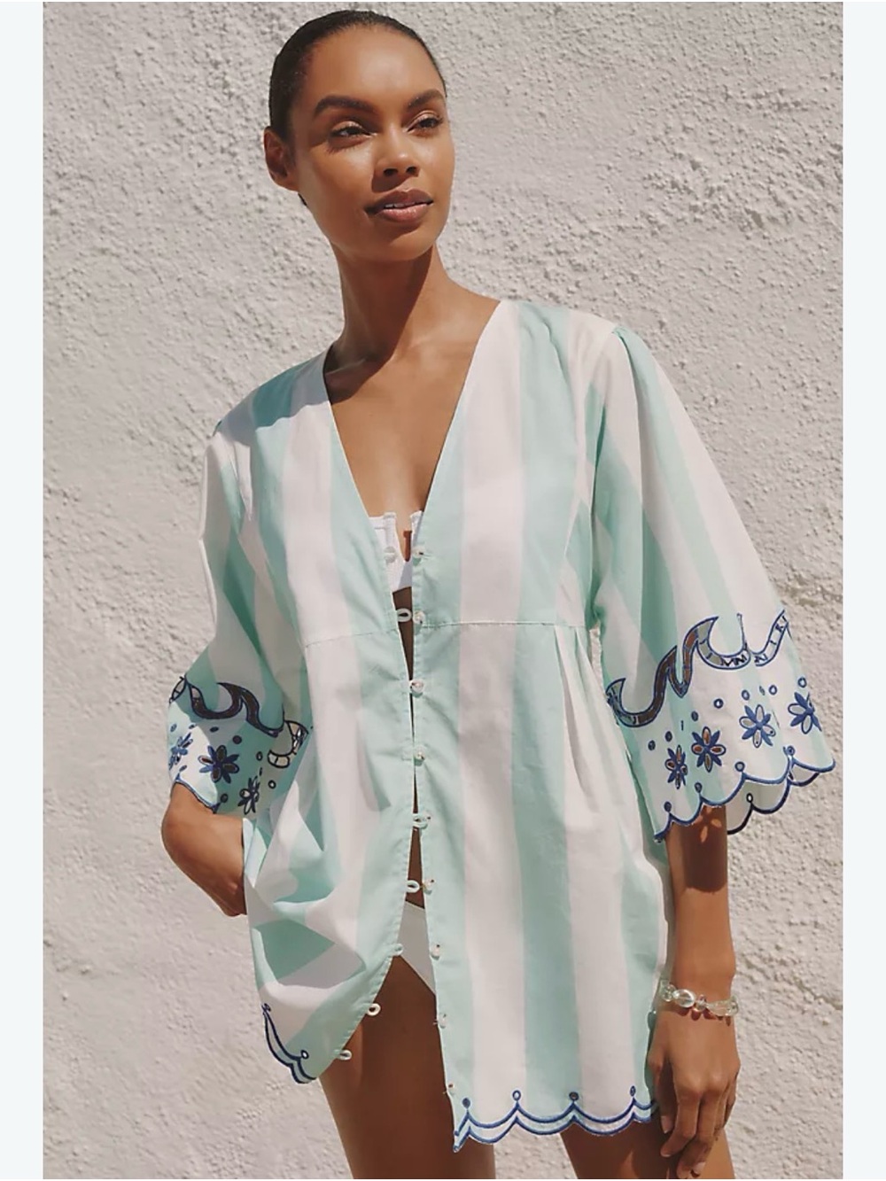 Celandine Anthropologie Poolside Embroidered Button Down Tunic